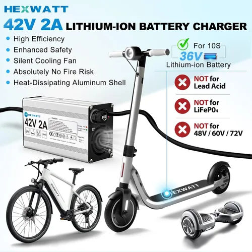 Miniatura 2 de Cargador de 42 V 2 A para batería de iones de litio de 36 V, scooter eléctrico, Hoverboard ebike cargador de batería de bicicleta eléctrica