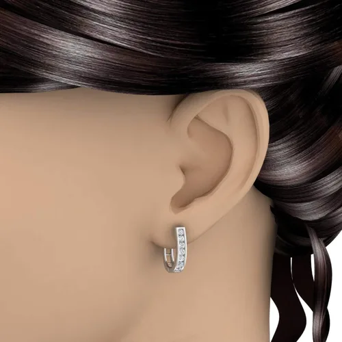 Miniatura 3 de Aretes de aro para mujer de 1 quilate con diamantes en oro de 14 quilates o platino