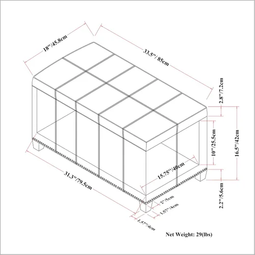 Miniatura 3 de SIMPLIHOME Amelia - Otomana de almacenamiento, banco otomano rectangular de cuero vegano de 33 pulgadas de ancho en negro medianoche, otomana