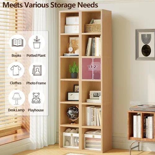 Miniatura 5 de ALISENED 70.8" 6 Tier Tall Narrow Bookshelf, 6 Shelf Wooden Corner Bookcase, Modern Skinny Cubes Storage Organizer Display Shelving for Bedroom