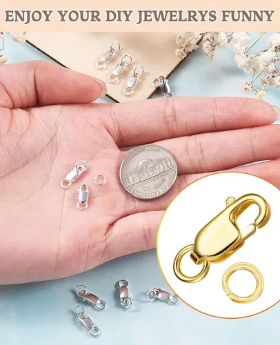 Miniatura 5 de Kcctoo Cierre de Pinza de Langosta de Plata con Anillos de Salto Cerrados, Cierres de Collar de Oro 14K y Cierres para Hacer Joyería, Hecho