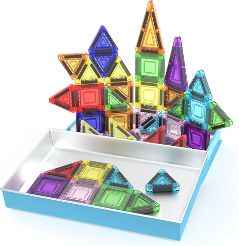 Miniatura 10 de PicassoTiles 120 piezas de fichas magnéticas de tamaño mini, juguetes magnéticos de la serie diamante, juego de bloques de construcción sensorial