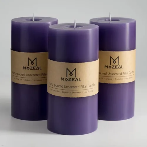 Miniatura 142 de MOZEAL Velas grandes sin perfume vertidas a mano de 3 x 8 pulgadas, sin humo, juego de 2, combustión lenta, sin goteo, aproximadamente 150 horas