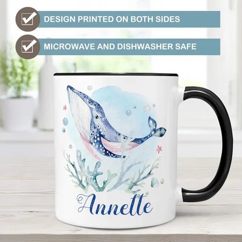 Miniatura 4 de Taza de café náutica personalizada de ballena Añadir nombre personalizado a la taza de cerámica Apto para microondas y lavavajillas, regalo