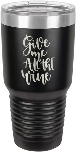 Miniatura 12 de Taza de viaje de acero con recubrimiento de polvo grabado con láser, con grabado «GIVE ME ALL THE WINE» y grabado en polvo de 30 oz, libre de BPA