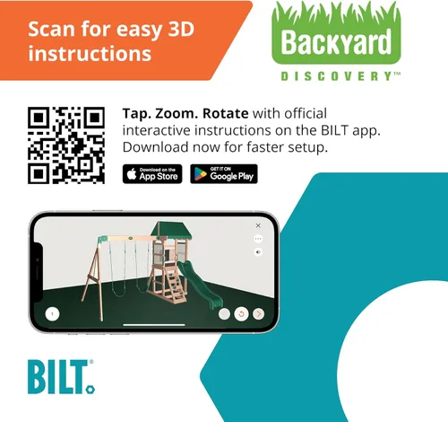 Miniatura 9 de Set de juego de columpio Backyard Discovery Buckley Hill de madera de cedro con tobogán de ola, plataforma de juego, pared de roca con escalera