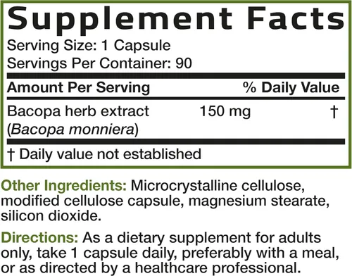 Miniatura 8 de Bronson Bacopa apoya la función cerebral saludable y el rendimiento mental, hierba tradicional, sin OGM, 90 cápsulas vegetarianas