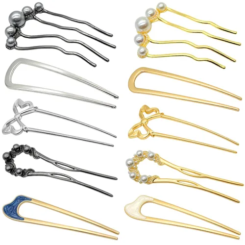 10 horquillas francesas para mujer, horquillas decorativas de estilo francés en forma de U, pasadores franceses de metal en forma de U, pasadores de