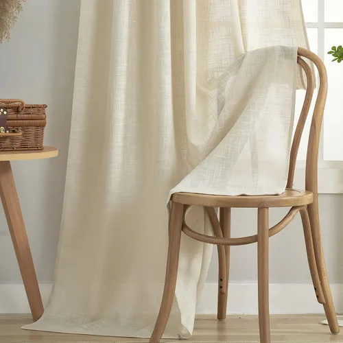 Miniatura 5 de Cortinas semitraslúcidas de lino con pestaña superior, filtrantes de luz, elegantes cortinas y cortinas para sala de estar de 52 x 63 pulgadas