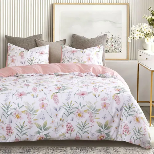 Wake In Cloud - Juego de edredón floral, Cottagecore estético botánico de flores y hojas de árbol, ropa de cama suave y ligera para mujeres,