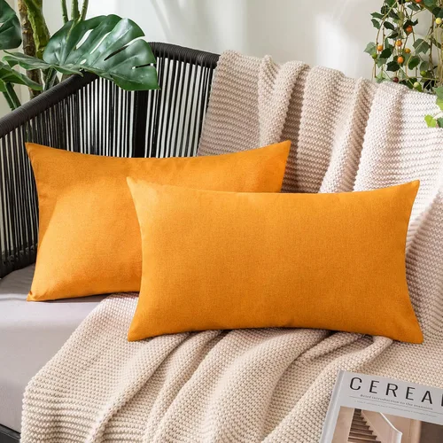 Miniatura 90 de MIULEE Paquete de 2 fundas decorativas para almohadas de exterior, sólidas, impermeables, de lino sintético, estilo granja de jardín, fundas de Óxido