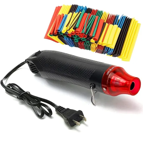 Kit de tubos termorretráctiles, relación de encogimiento 2:1, 328 tubos retráctiles de alambre y mini pistola de calor de 300 W, para envoltura