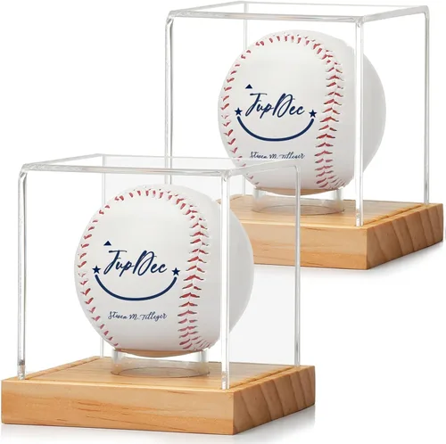 Estuche de exhibición de béisbol, soporte de béisbol transparente con base de madera, caja de soporte de béisbol con autógrafo para pelota