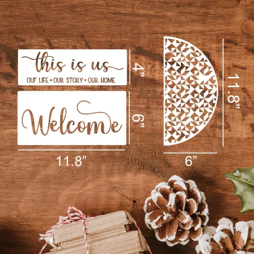 Miniatura 2 de Plantillas de bienvenida para pintar sobre madera, plantilla de bienvenida de 12 pulgadas para felpudo, plantillas semicirculares para letreros
