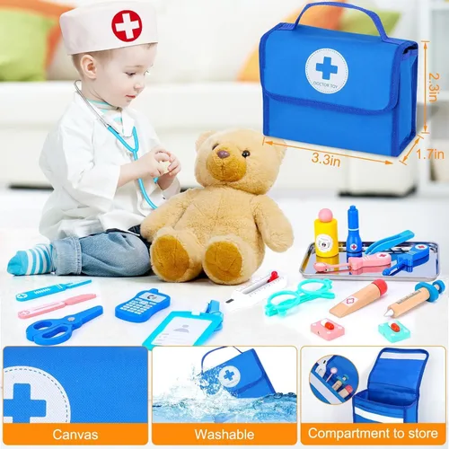 Miniatura 6 de Kit de médico para niños pequeños de 3 a 5 años, kit de médico para niños con bolsa de almacenamiento médico y estetoscopio real, disfraz de médico