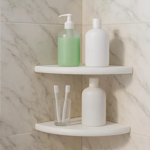 Miniatura 5 de Chunful 2 estantes esquineros de mármol blanco para baño, de 9 x 9 pulgadas, montaje en pared en ambos lados, estantes esquineros de mármol pulido
