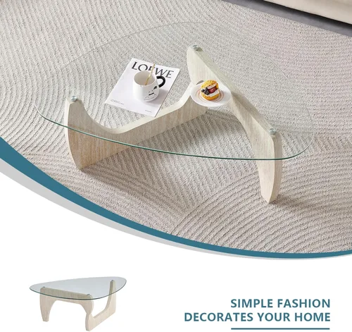 Miniatura 7 de Btrpily Mesa de centro de madera, moderna mesa de centro de mármol, contemporánea, elegante, muebles de alta gama para tu sala de estar