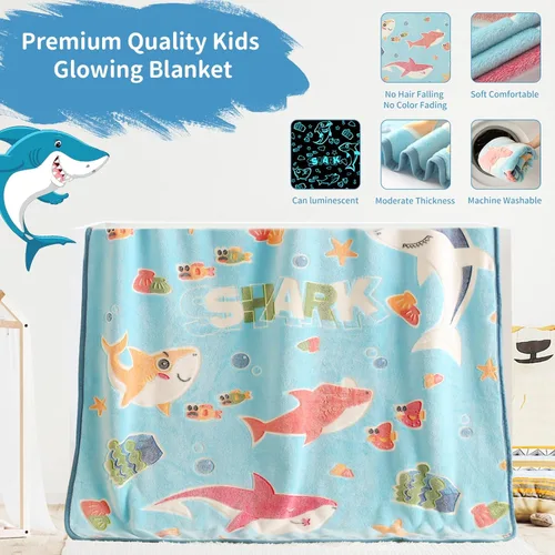 Miniatura 2 de Manta de tiburón que brilla en la oscuridad, regalos para niños y niñas de 1, 2, 3, 4, 5, 6, 7, 8, 9 años, juguetes de 6 a 8 años, manta azul