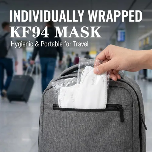 Miniatura 5 de Mascarillas KF94 para adultos, antivaho para gafas, estructura transpirable 3D, envueltas individualmente para viajes, paquete de 30