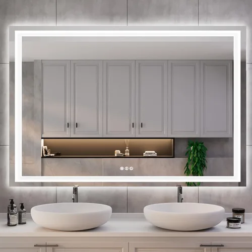Miniatura 23 de ISKM Espejo LED con marco para baño de 40"x30", espejo de baño LED regulable con luces, antivaho, espejo iluminado frontal y retroiluminado de 3