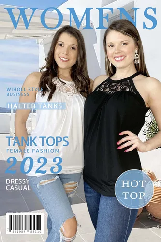 Miniatura 2 de WIHOLL Camisetas sin mangas para mujer, de ajuste holgado, con encaje halter, sin mangas, plisadas