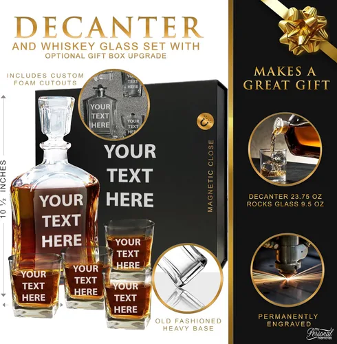 Miniatura 2 de My Personal Memories, Juego personalizado de decantador de whisky de 5 piezas - Juego de regalo de decantador y 4 vasos - Grabado personalizado