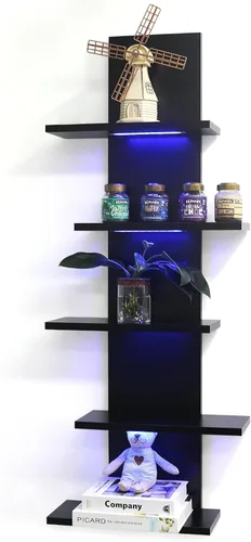Miniatura 17 de VIWODS Estante de pared de 4 niveles con luces LED, estante flotante para decoración del hogar, estante vertical montado en la pared