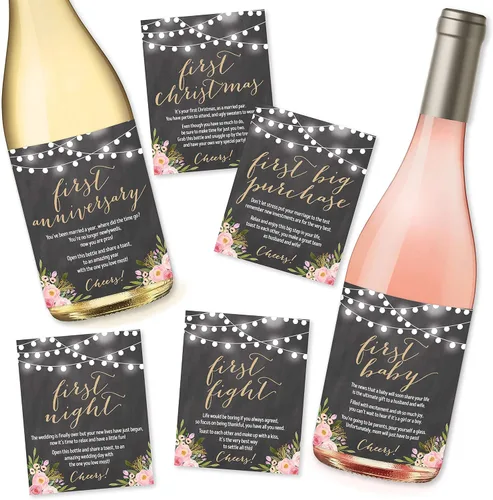 Hadley Designs 6 hitos florales de boda, etiquetas para botellas de vino o cubiertas adhesivas, cerveza, whisky, botellas de licor o calcomanías