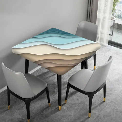 Miniatura 4 de Mantel cuadrado geométrico, ajustable, color turquesa, verde azulado degradado, con borde elástico, resistente a derrames y manchas, para mantel
