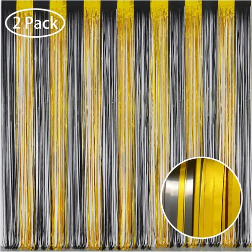 Miniatura 15 de Melsan - Cortinas de fondo con flecos de oropel negro para fiestas, Melsan de 3.2 x 8 pies, telón de fondo de fotos negro para cumpleaños