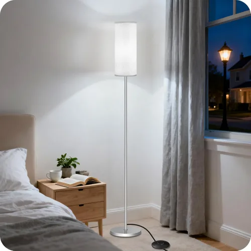 Miniatura 10 de Lámpara de pie regulable para sala de estar con control remoto e interruptor de pie, lámpara de pie de esquina, lámpara alta de pie moderna, Blanco