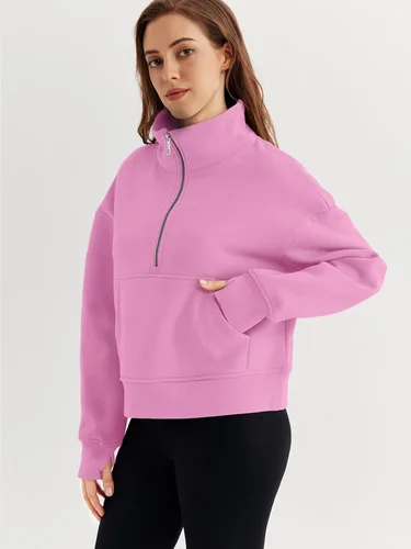 Miniatura 3 de EFAN Sudaderas de gran tamaño con media cremallera para mujer, sudaderas recortadas de forro polar con cremallera de un cuarto, ropa de moda 2024