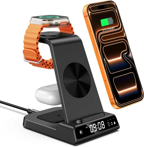 Cargador inalámbrico para iPhone 17, estación de carga 3 en 1 para Apple Watch 11/10/9/8/7/6/5, Ultra 3/SE 3, para iPhone 17/16/15/14/13/12/11/X,