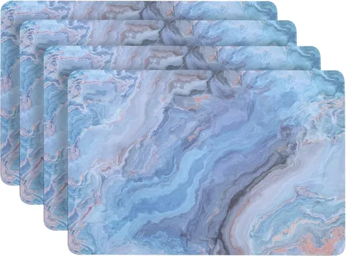 Miniatura 21 de Dainty Home Juego de 4 manteles individuales ovalados de corcho de mármol plateado, resistentes al calor, antideslizantes, fáciles de limpiar, 12 x