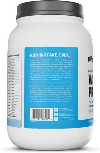 Miniatura 9 de Polvo de proteína de suero alimentado con pasto Levels, sin artificiales, 25G de proteína, sin sabor, 2LB