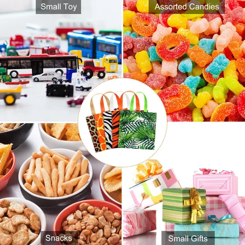 Miniatura 5 de Tallew 20 bolsas de fiesta con estampado de animales, bolsas de golosinas de vida silvestre, safari, selva, bolsa no tejida con diseño de hojas