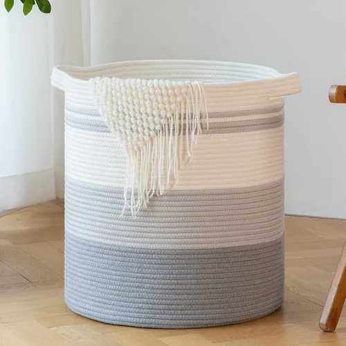 Miniatura 13 de OIAHOMY Cesta de lavandería de 80 L, cesta de almacenamiento con asas, canasta decorativa para sala de estar, cesta de almacenamiento tejida