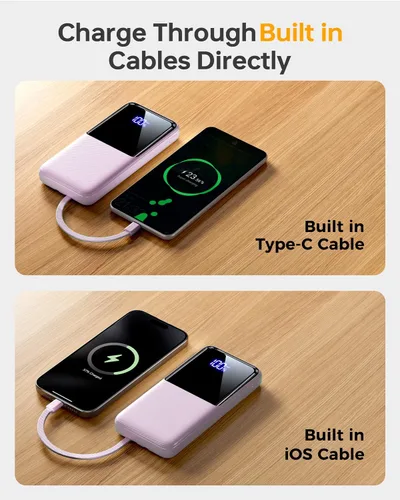 Miniatura 4 de CFIAI Cargador portátil de batería, 50% más de capacidad, batería de 15000 mAh con cable integrado, carga rápida de 22.5 W, para viajes, camping