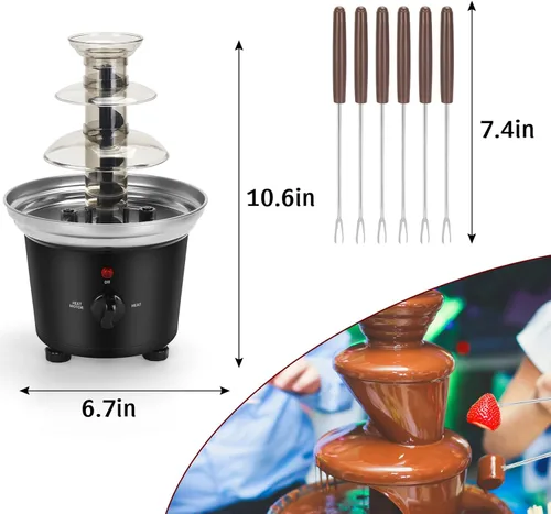 Miniatura 2 de Fuente de fondue de chocolate con 6 tenedores de inmersión de 3 niveles, máquina eléctrica de fusión de chocolate, perfecta para postres