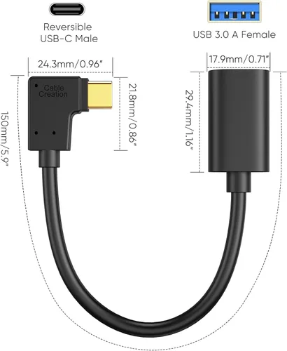 Miniatura 2 de CableCreation Adaptador USB C a USB hembra de 90 grados, cable USB C OTG, tipo C a USB A, conector hembra compatible con MacBook Pro Air, iPad