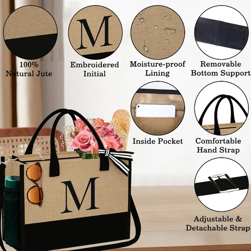 Miniatura 4 de YOOLIFE Regalos de Navidad para mujeres, bolsa de yute con inicial y bolsa de maquillaje, regalos de cumpleaños para mujeres, mamá, esposa