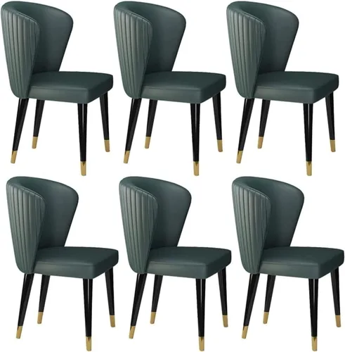 Miniatura 8 de Juego de 6 sillas de comedor de cuero de microfibra artificial, sillas de cocina con patas de madera maciza para habitación, cocina, sala de estar
