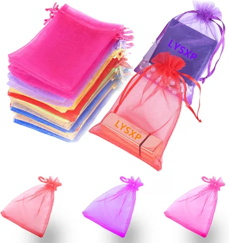 LYSXP 100 bolsas de organza, 4 x 6 pulgadas, 10 colores aleatorios, bolsas con cordón, perfectas para regalos, bodas, cumpleaños, Navidad Mezclado