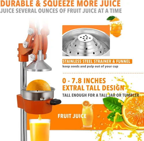 Miniatura 5 de Exprimidor Manual de Frutas de Hierro Fundido Extra Alto de 19 Pulgadas de Altura, Prensa Manual Comercial de Servicio Pesado para Naranja