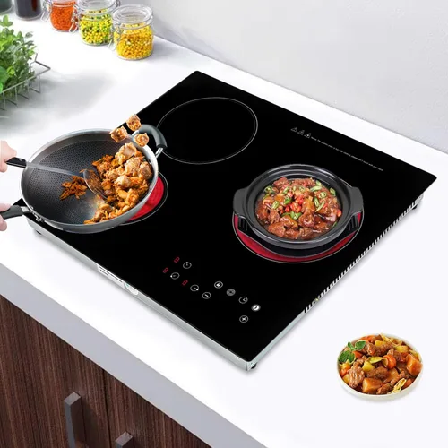 Miniatura 8 de Cocina de inducción digital, estufa eléctrica de doble quemador de 2400 W 110 V, quemador de encimera con patas, cocina de inducción Vitro cerámica