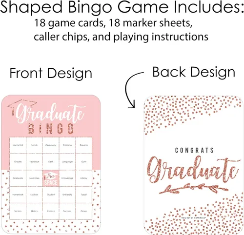 Miniatura 3 de Big Dot of Happiness Grad de oro rosa - Tarjetas de bingo y marcadores - Juego de bingo en forma de fiesta de graduación - Juego de 18 Rose Gold