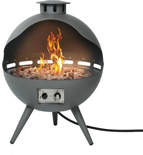 Chimenea de gas exterior de 24 pulgadas, fogata de propano de 55,000 BTU con rocas de lava y cubierta de lluvia, hoguera semiesférica de 3 patas,
