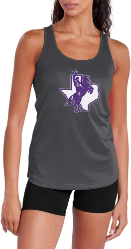 Miniatura 15 de Camiseta deportiva sin mangas oficial de la NCAA Collegiate para mujer, con espalda cruzada, logotipo primario, colección carbón