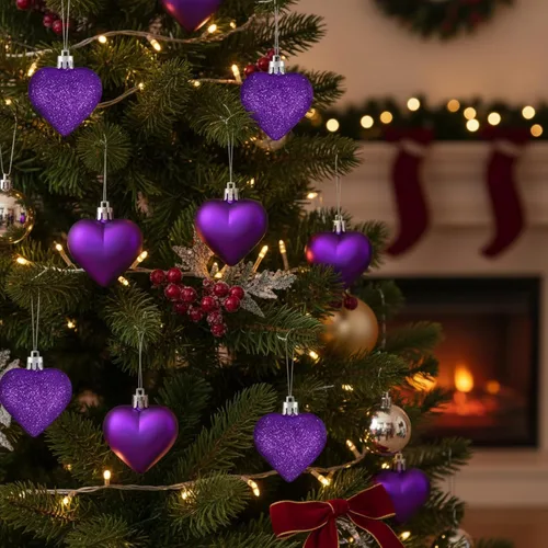 Miniatura 5 de Skylety 30 adornos de corazón para el día de San Valentín, decoraciones en forma de corazón, bolas colgantes para árbol para San Valentín, Morado