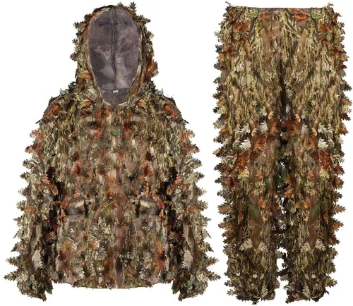 Miniatura 8 de EAmber Traje de Ghillie, Trajes de Gilly para Caza, Pantalones 3D de Camuflaje de Hojas, Overoles de Camuflaje para Jóvenes y Adultos, Ropa Ligera